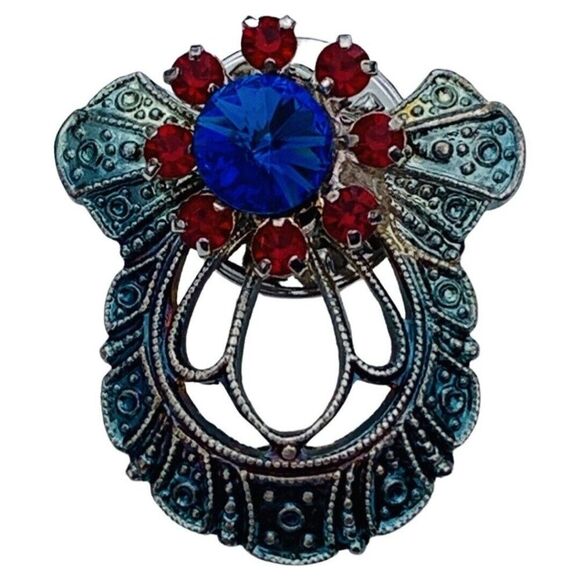 Vintage Jane Light Blue Sparkly Sun Crystal Faceted Glass Silver Tone Brooch pin - Picture 1 of 5